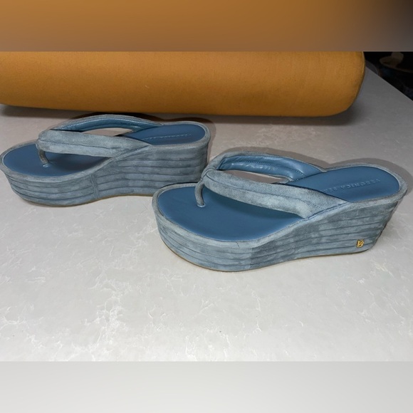 EUC Veronica Beard Geno Ribbed Suede Platform Wedge Thong Sandals - Picture 3 of 8